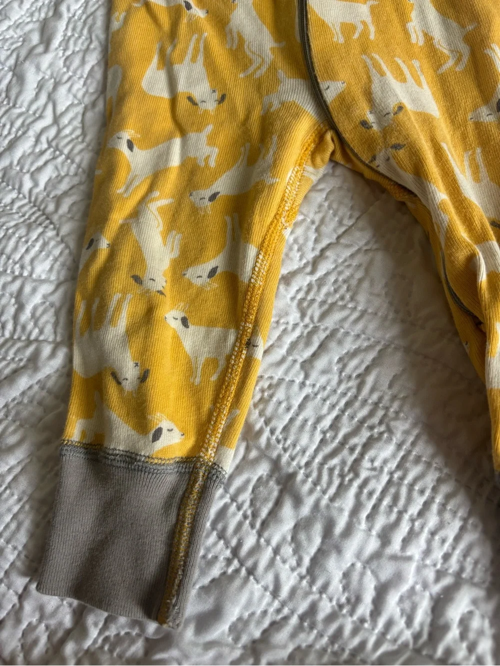 Hanna Anderson Yellow and Gray Goat Print Full Zip One Piece Pajamas
